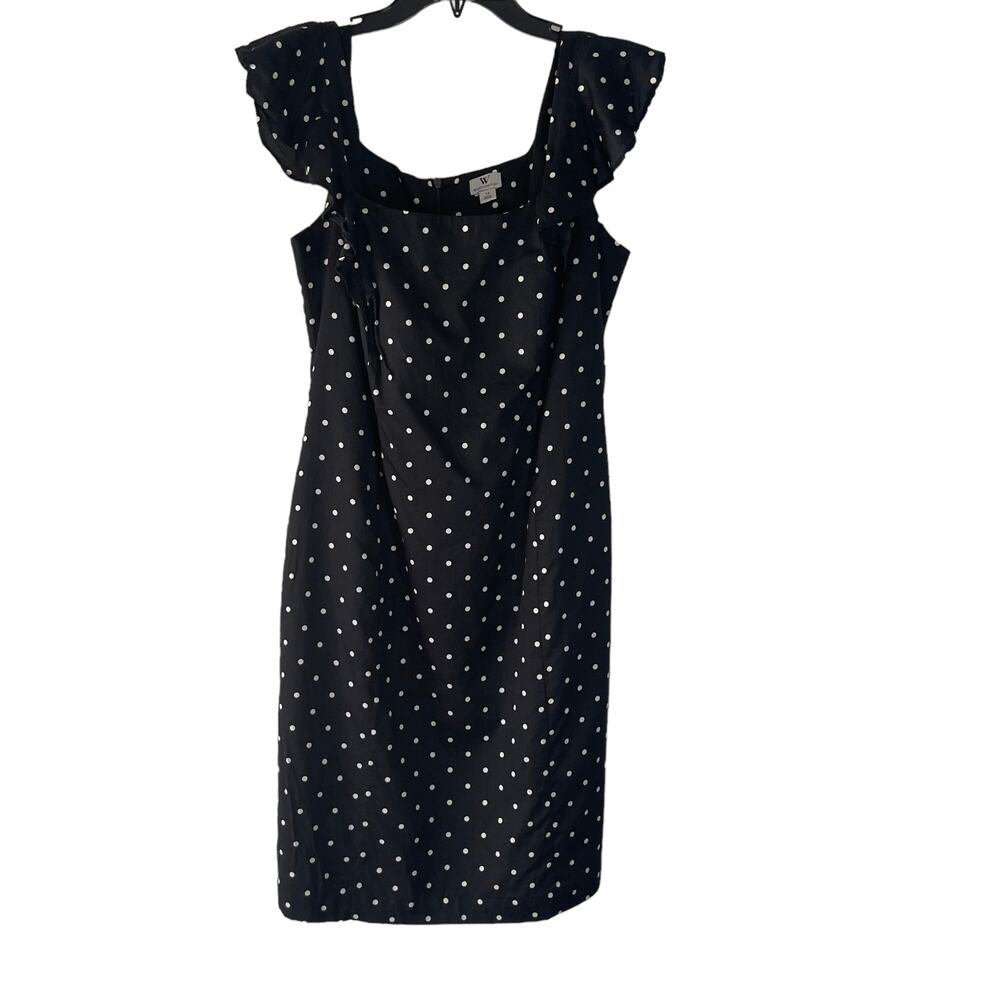 Worthington Size 14 XL Black White Polka Dot Rufle‎ Sleeve Black Dress